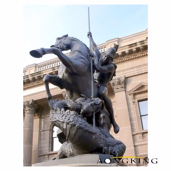 Famous Killing The Dragon Black Bronze Saint St. George Statue