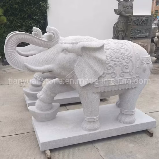 Statua di animale in granito bianco Statua di elefante per la decorazione del giardino