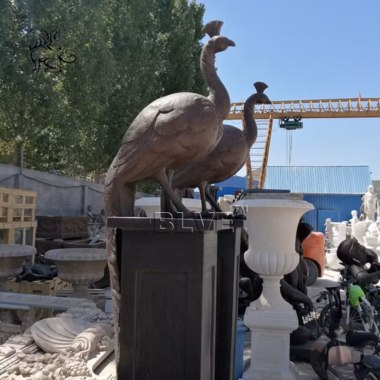 Blve Arte Moderna Giardino Esterno Metallo a Grandezza Naturale Animale Scultura in Bronzo Statua in Ottone Pavone con Base